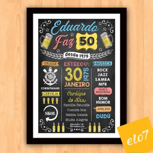 Chalkboard Quadro Poster C/ Moldura 50 Anos A3 30x42cm
