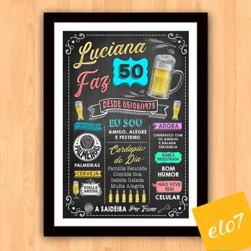 Chalkboard Quadro Poster C/ Moldura 50 Anos A3 30x42cm