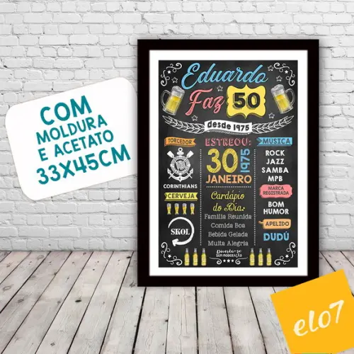 Chalkboard Quadro Poster C/ Moldura 50 Anos A3 30x42cm