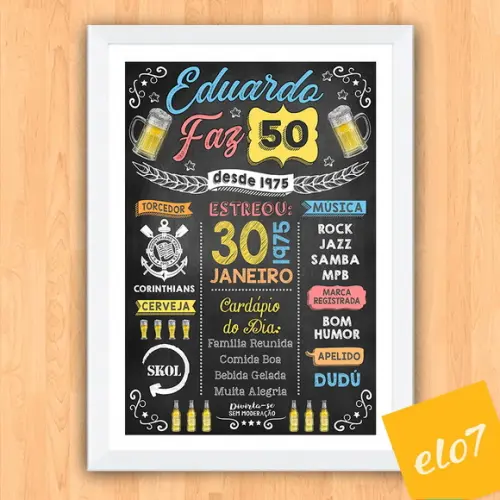 Chalkboard Quadro Poster C/ Moldura 50 Anos A3 30x42cm