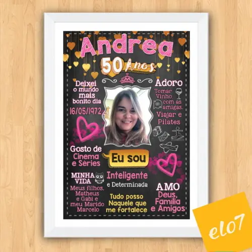 Chalkboard Quadro Poster C/ Moldura 50 Anos A3 30x42cm