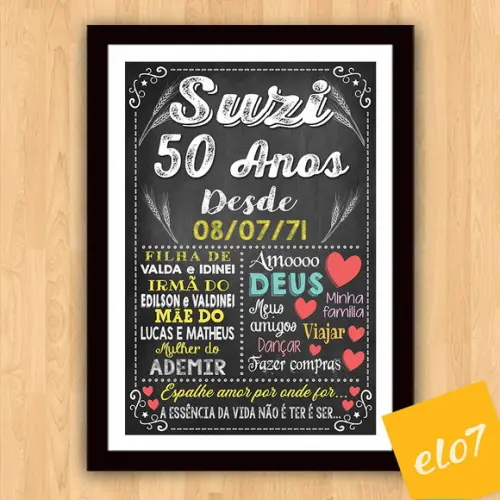 Chalkboard Quadro Poster C/ Moldura 50 Anos A3 30x42cm