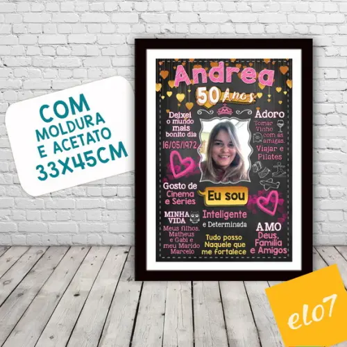Chalkboard Quadro Poster C/ Moldura 50 Anos A3 30x42cm