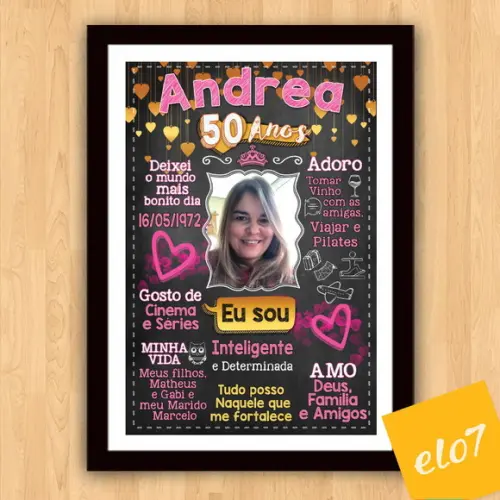 Chalkboard Quadro Poster C/ Moldura 50 Anos A3 30x42cm