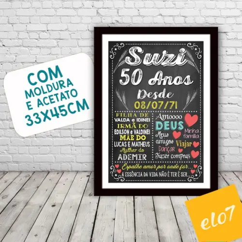Chalkboard Quadro Poster C/ Moldura 50 Anos A3 30x42cm