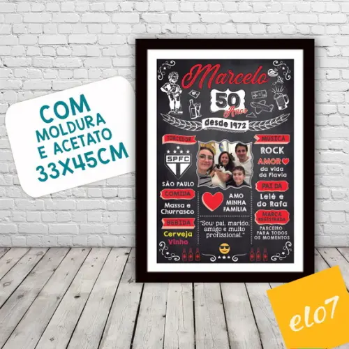 Chalkboard Quadro Poster C/ Moldura 50 Anos A3 30x42cm