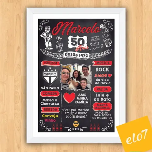 Chalkboard Quadro Poster C/ Moldura 50 Anos A3 30x42cm