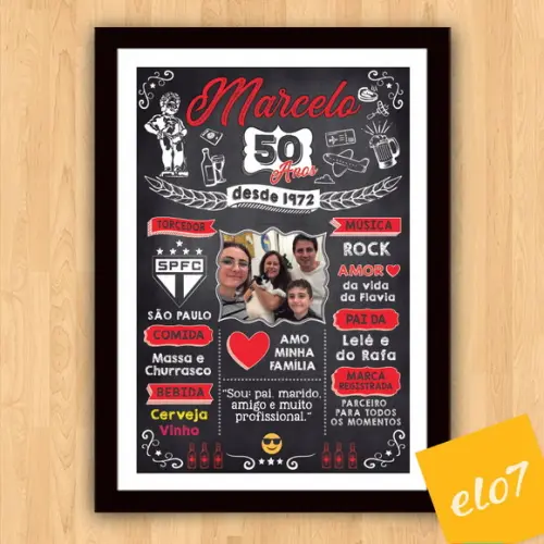 Chalkboard Quadro Poster C/ Moldura 50 Anos A3 30x42cm
