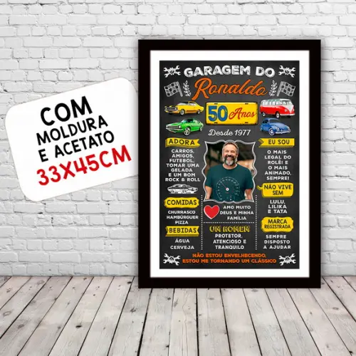 Chalkboard Quadro Poster c/ Moldura 50 Anos Carros A3