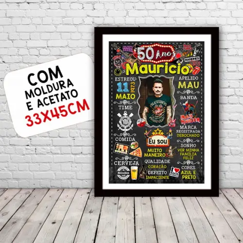 Chalkboard Quadro Poster c/ Moldura 50 Anos Rock And Roll