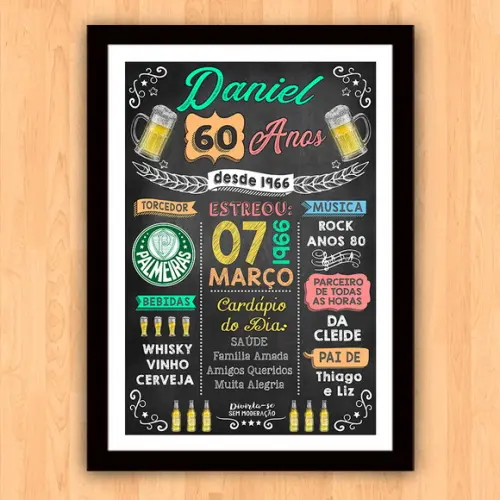 Chalkboard Quadro Poster c/ Moldura 60 Anos A3 30x42cm
