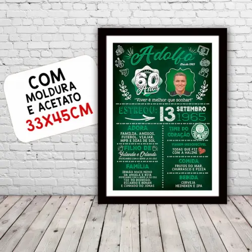 Chalkboard Quadro Poster c/ Moldura 60 Anos A3 30x42cm