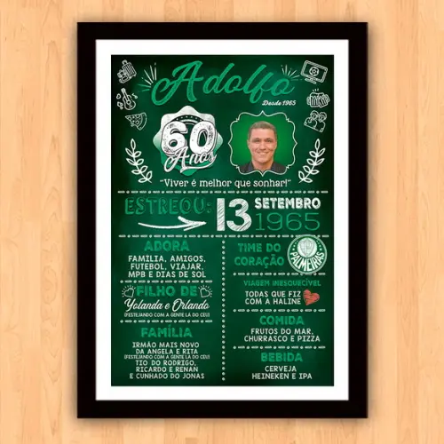 Chalkboard Quadro Poster c/ Moldura 60 Anos A3 30x42cm