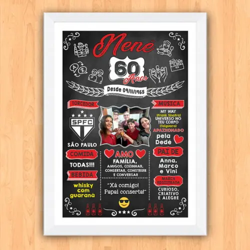 Chalkboard Quadro Poster c/ Moldura 60 Anos A3 30x42cm
