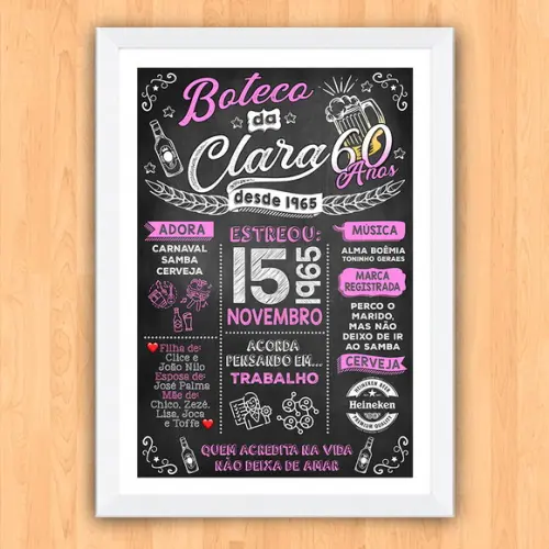 Chalkboard Quadro Poster c/ Moldura 60 Anos A3 30x42cm