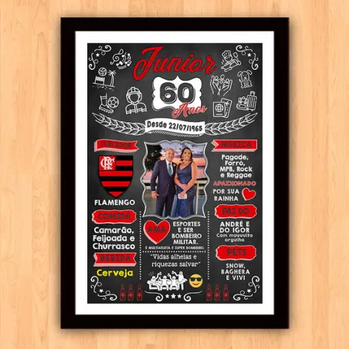 Chalkboard Quadro Poster c/ Moldura 60 Anos A3 30x42cm