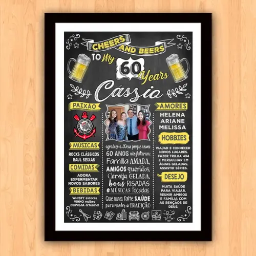 Chalkboard Quadro Poster c/ Moldura 60 Anos A3 30x42cm