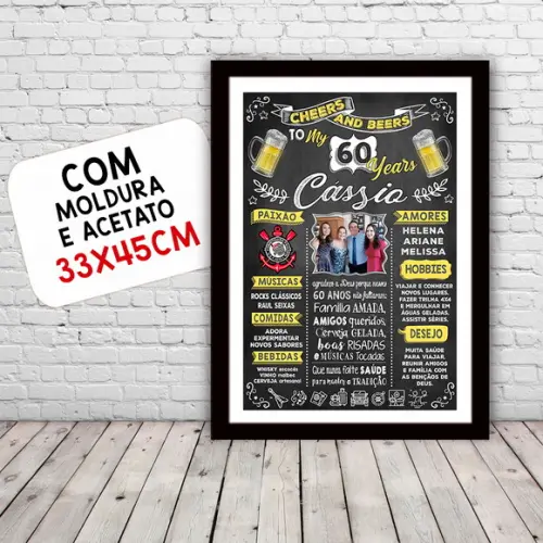 Chalkboard Quadro Poster c/ Moldura 60 Anos A3 30x42cm