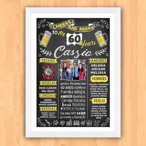 Chalkboard Quadro Poster c/ Moldura 60 Anos A3 30x42cm