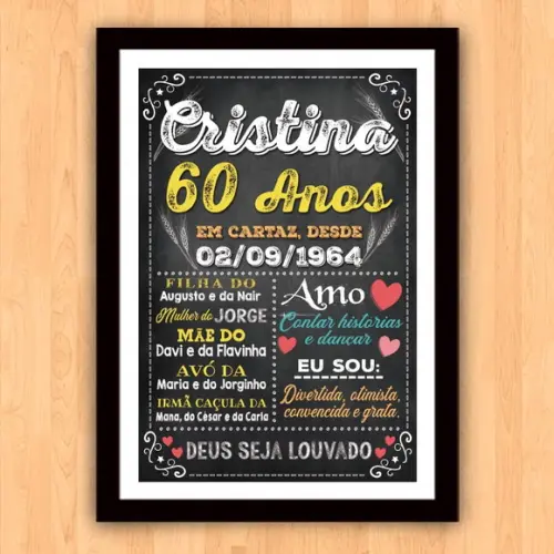 Chalkboard Quadro Poster c/ Moldura 60 Anos A3 30x42cm