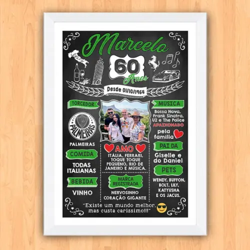 Chalkboard Quadro Poster c/ Moldura 60 Anos A3 30x42cm