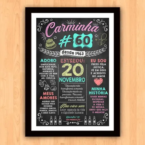 Chalkboard Quadro Poster c/ Moldura 60 Anos A3 30x42cm