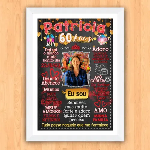 Chalkboard Quadro Poster c/ Moldura 60 Anos A3 30x42cm