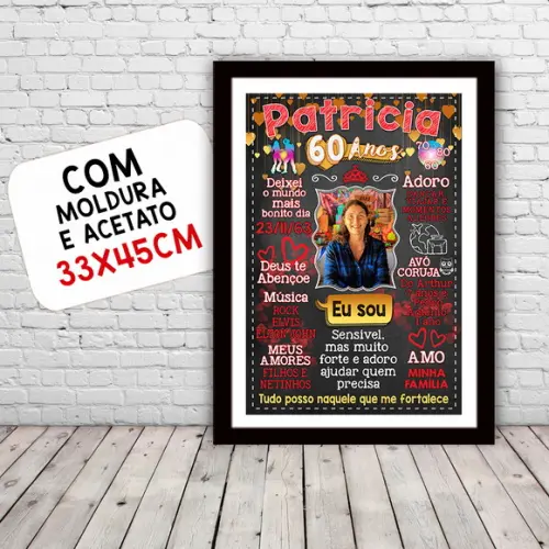 Chalkboard Quadro Poster c/ Moldura 60 Anos A3 30x42cm