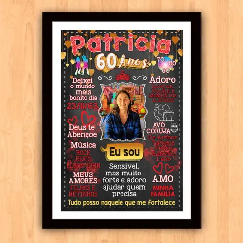 Chalkboard Quadro Poster c/ Moldura 60 Anos A3 30x42cm