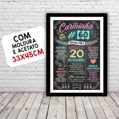 Chalkboard Quadro Poster c/ Moldura 60 Anos A3 30x42cm