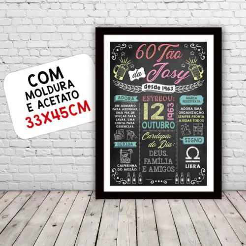 Chalkboard Quadro Poster c/ Moldura 60 Anos A3 30x42cm