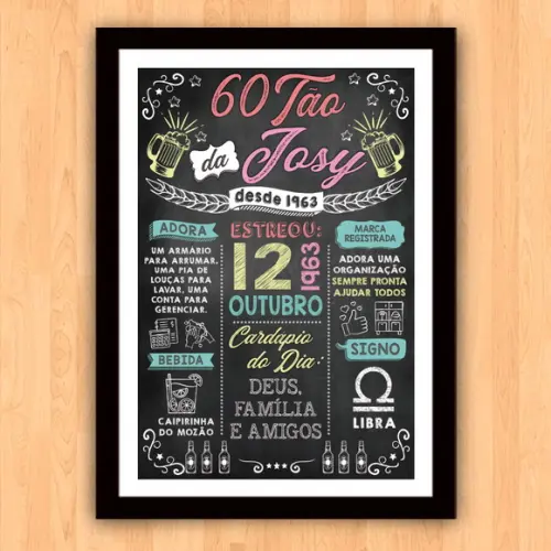 Chalkboard Quadro Poster c/ Moldura 60 Anos A3 30x42cm