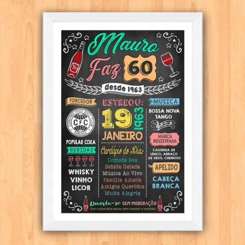 Chalkboard Quadro Poster c/ Moldura 60 Anos A3 30x42cm