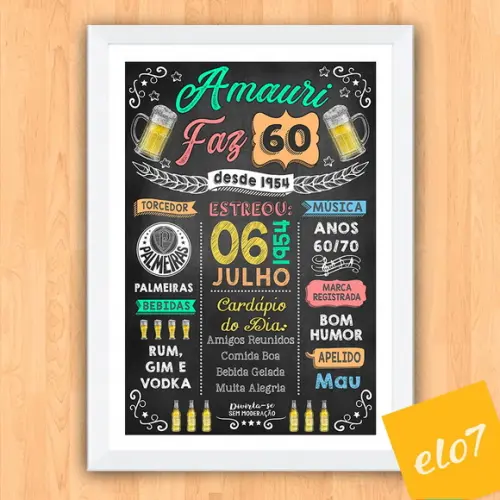 Chalkboard Quadro Poster C/ Moldura 60 Anos A3 30x42cm