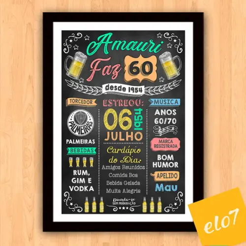Chalkboard Quadro Poster C/ Moldura 60 Anos A3 30x42cm