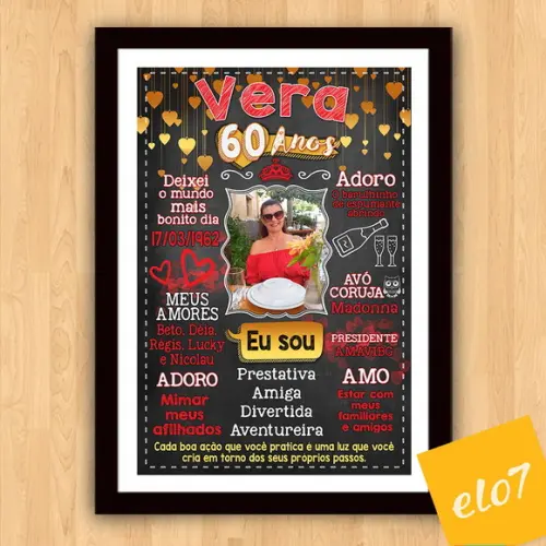 Chalkboard Quadro Poster C/ Moldura 60 Anos A3 30x42cm