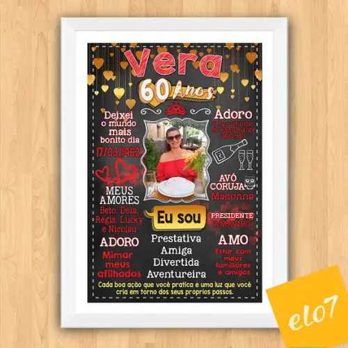 Chalkboard Quadro Poster C/ Moldura 60 Anos A3 30x42cm