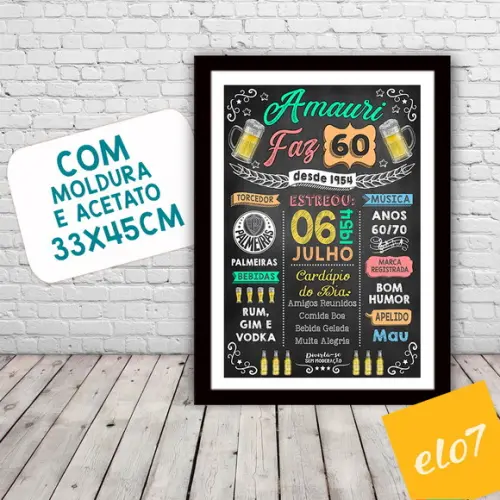 Chalkboard Quadro Poster C/ Moldura 60 Anos A3 30x42cm