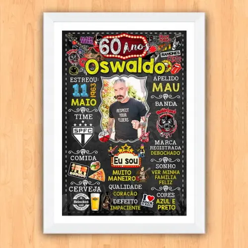 Chalkboard Quadro Poster c/ Moldura 60 Anos Rock And Roll