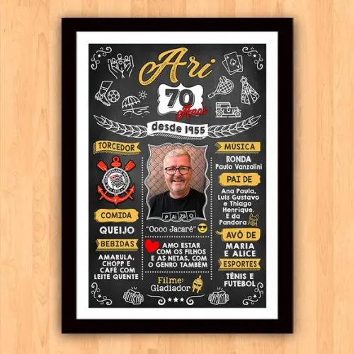 Chalkboard Quadro Poster c/ Moldura 70 Anos A3 30x42cm
