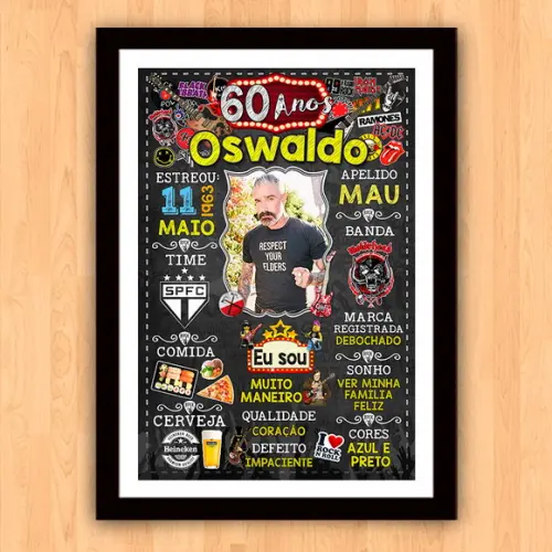 Chalkboard Quadro Poster c/ Moldura 60 Anos Rock And Roll