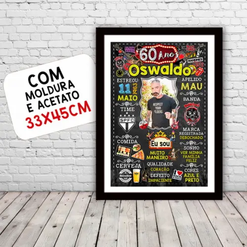 Chalkboard Quadro Poster c/ Moldura 60 Anos Rock And Roll