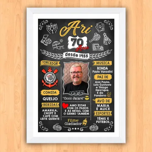 Chalkboard Quadro Poster c/ Moldura 70 Anos A3 30x42cm