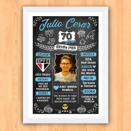 Chalkboard Quadro Poster c/ Moldura 70 Anos A3 30x42cm