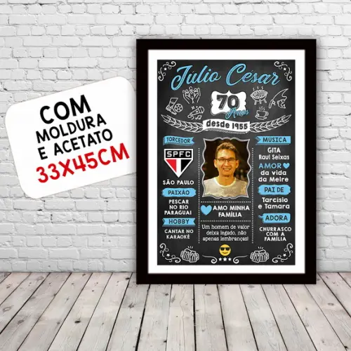 Chalkboard Quadro Poster c/ Moldura 70 Anos A3 30x42cm