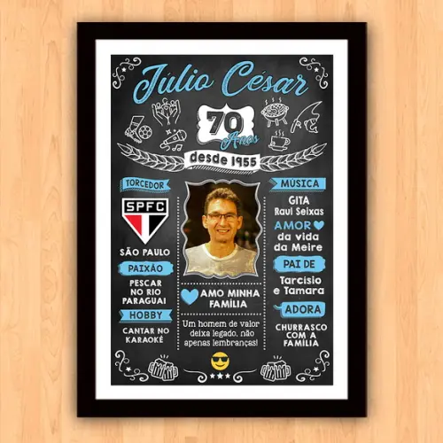 Chalkboard Quadro Poster c/ Moldura 70 Anos A3 30x42cm