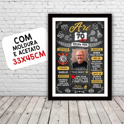 Chalkboard Quadro Poster c/ Moldura 70 Anos A3 30x42cm