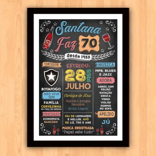 Chalkboard Quadro Poster c/ Moldura 70 Anos A3 30x42cm