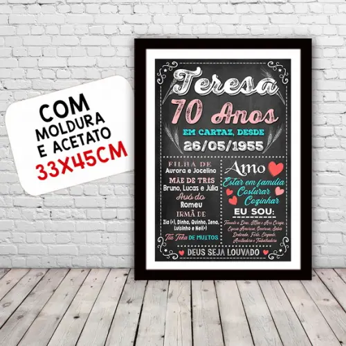 Chalkboard Quadro Poster c/ Moldura 70 Anos A3 30x42cm