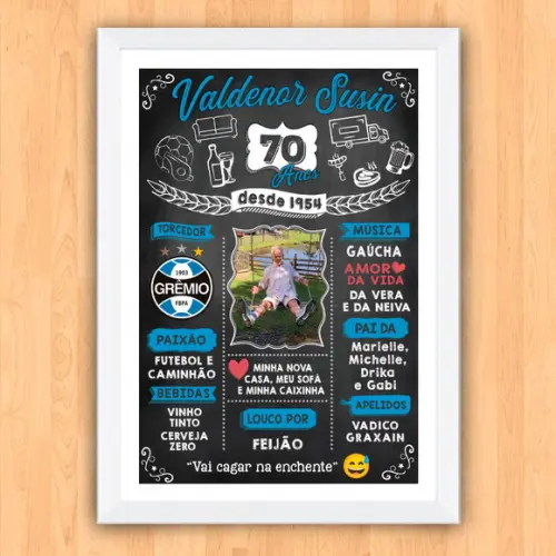 Chalkboard Quadro Poster c/ Moldura 70 Anos A3 30x42cm